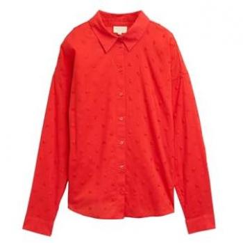 XS Tom Tailor Scarlet Red Long Sleeve Blouse, Structured and Dot-Printed