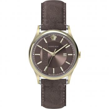Versace Watches Male Beige Size ONE SIZE Aiakos Swiss Made Watch Brown Leather