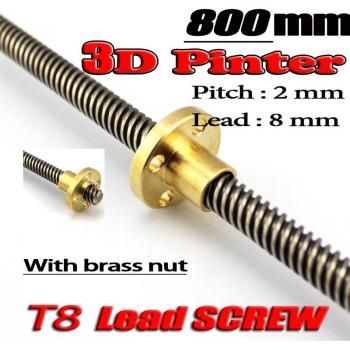 3D Printer Lead Screw 800MM Length 8MM Diameter 2MM Pitch Copper Nut