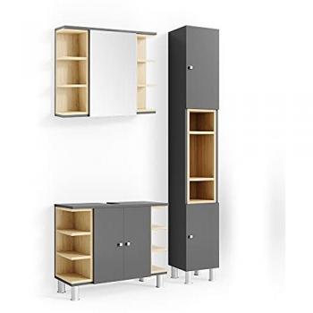 Set di Mobili per Bagno Aquis, Antracite, 3 Parti con Colonna