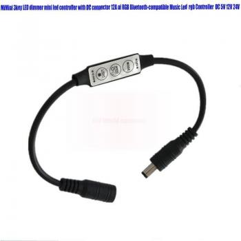 Gradateur LED Mini 3 Clés Noir Blanc 12V 24V avec Connecteur DC 12A
