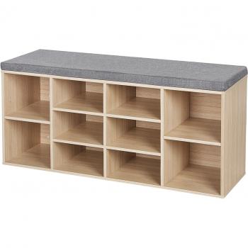 Rustic Natural Shoe Bench and Storage Cabinet with Cushioned Seating