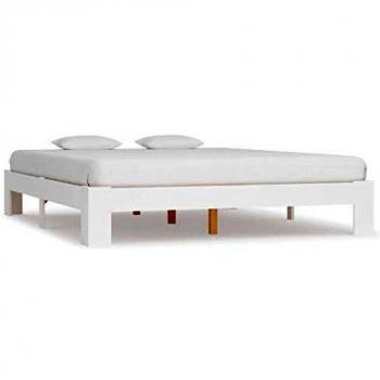 Sonata Bed Frame for Mattress, White, Brown Solid Wood, 160x200 cm