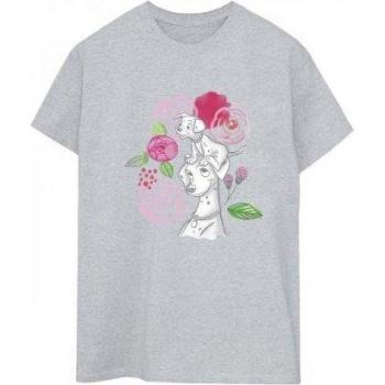 Ladies 101 Dalmatians Floral Cotton Boyfriend T-Shirt in Grey