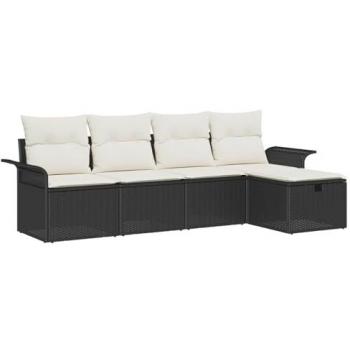 Lounge‑Set VidaXL – Garten Sofa 5‑teiliges Set aus Poly‑Rattan, schwarze und cremefarbene Kissen