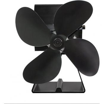 Black 4‑Blade Heat‑Powered Stove Fan – Eco Fireplace Fan Wood Burner Quiet Energy Saving Home Efficient Heat Distribution