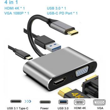 7-in-1 Typ C Docking Station für Laptop und Smartphone mit VGA, PD, LAN, HDMI und USB 3.0 für Samsung und Huawei Matebook 13/15