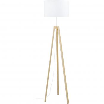 Lampadaire trépied Viborg en bois naturel avec abat-jour en tissu blanc 35 x 155 cm