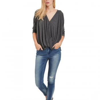 Camiseta Vila Vinexa L/s Wrap Top-Noos, Sin Mangas, Color Gris