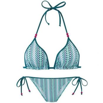 Damen‑Triangel‑Bikini VIVANCE – 34C/D, blau bedruckt, zierliche Perlen