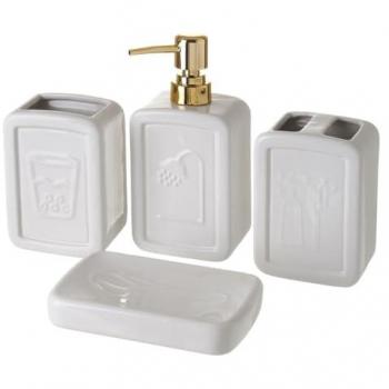 Lola Home Pack Cerámico Blanco: Dispensador + Portacepillos + Vaso + Jabonera
