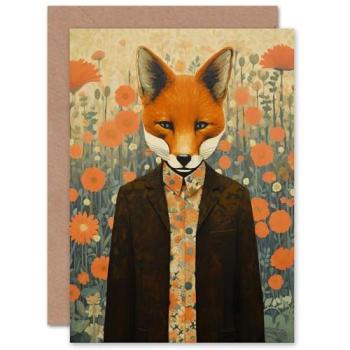 Blank Foxy Dresser Floral Autumn Card for Birthdays