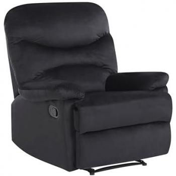 Poltrona Recliner in Velluto Nero con Schienale e Poggiapiedi Regolabili Manualmente Design Retro Eslov