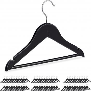 Ensemble de 60 cintres en bois pour enfants, crochet rotatif, noir
