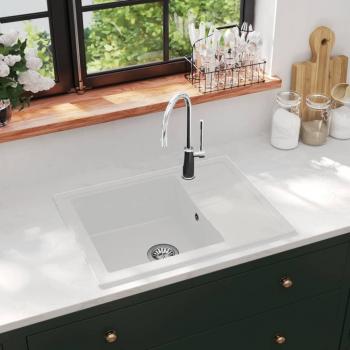Évier de Cuisine Intérieur Granit Blanc avec Trou de Trop-plein Ovale