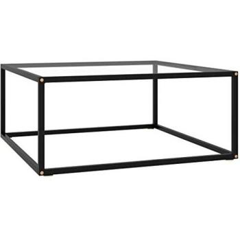 Table de Canapé Noire avec Verre Trempé 80x80x35 cm