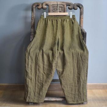 Women’s Casual Solid Color Linen Pants with Elastic Waist