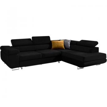 Canapé Convertible Esquinero Wilson 4 Personas Terciopelo Negro