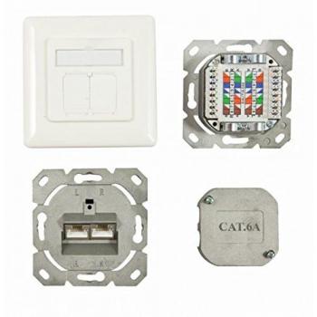 Dosen TP, UP, 2-fach, CAT6A, 500Mhz, Reinweiss, Synergy 21, senkrechter hinterer Kabeleingang