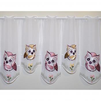 Plauen Stickerei‑Eule‑Rosa‑Braun – Transparentes Voile‑Tuch