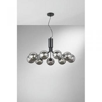 Lampadario a sospensione HONEY in metallo nero con nove diffusori in vetro fumé