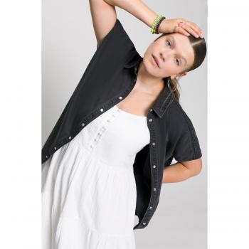 Camicia denim oversize senza maniche, extramorbida, per donna, colore nero, taglia 60/62, cotone, Studio Untold