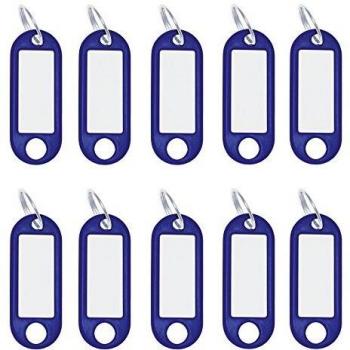 Lot de 10 porte-clés avec anneau en plastique, Bleu