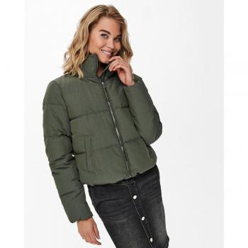 Piumino corto da donna Only Dolly verde foglia di vite, imbottito e con maniche lunghe