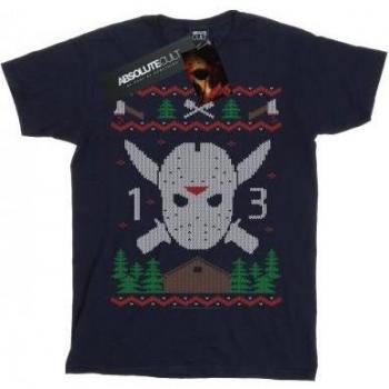 Christmas Fair Isle Cotton Boyfriend Tee for Women XL Navy
