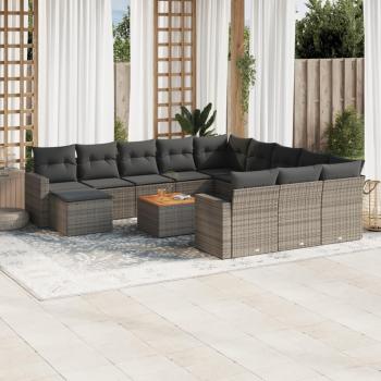 13-Piece Grey Poly Rattan Patio Sofa Set with Cushions