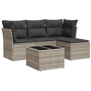 Salon de jardin en résine tressée 5 pièces avec coussins gris clair