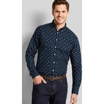 Bugatti Floral Print Langarmhemd in Marine