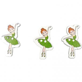 100Pcs Painted Wooden Ballet Girl Buttons