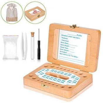 Scatola Rettangolare per Dentini in Legno Fatta a Mano per Bambini con Sacca e Altri Accessori Gratis per Bimbi e Bim