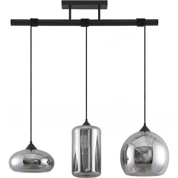 Lindby Arloris vintage-style 3-light pendant in silver and smoke glass (dimmable, E27 sockets)