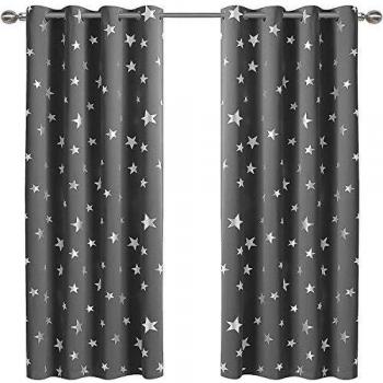 Anjee Lunar Shade Curtains – Darkened Window Covering with Silver Star Motif, 52x45 in., Dual Panel for Kids’ Bedroom