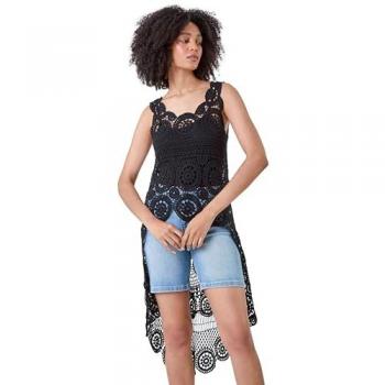 Women's Black Crochet Knit Top (Dipped Hem) – Roman, UK 10