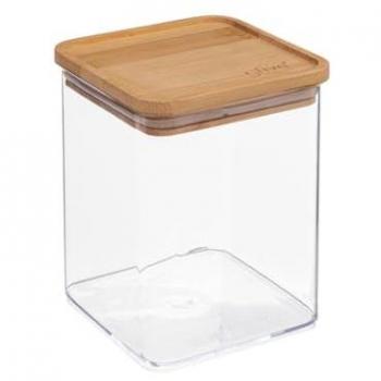Caja Cuadrada de 1L con Tapa de Bambú y Cuerpo de Poliestireno