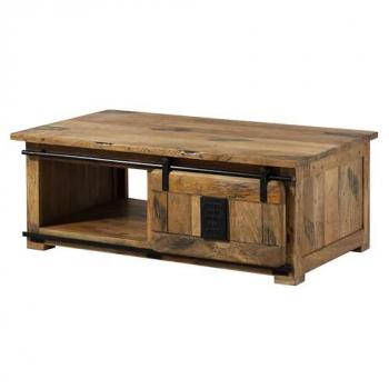 Railway 1007 – Table basse en bois de manguier, 120 x 70 x 45 cm, finition brun clair