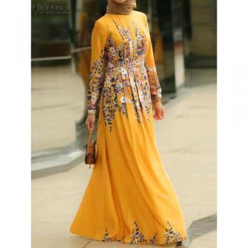 ZANZEA – Robe élégante printemps floral pour femmes, manches longues, col rond, boutons, poignets