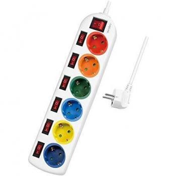 LogiLink LPS259 6-fach Steckdosenleiste mit 7 Schaltern weiß/bunt Stromverteiler