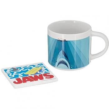 Ensemble festif « Tasse Jaws » avec sous‑verre et porte‑clé