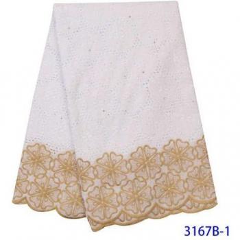 Tissu Dentelle Coton KS3167B – Voile Suisse Or Blanc