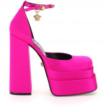 Pumps Medusa Aevitas in raso fucsia con doppia piattaforma