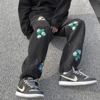 Hip Hop Style Blue/Black Floral Jeans for Men M-2XL