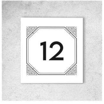 Étiquette de maison extérieure en Dibond blanc, pictogramme noir, design géométrique sur mesure