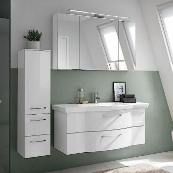 Badezimmermöbel Set SOLINGEN-66, 122cm Waschbecken, LED Beleuchtung, weiß Hochglanz