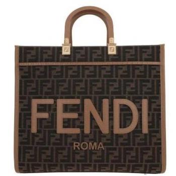 Fendi Tote Bags, female, Brown, Size: ONE SIZE Sunshine Tote Bag in FF Jacquard