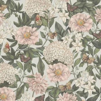 Profhome Papier Peint Floral 394264 – Intissé gaufré à chaud, finition légèrement texturée, ornements floraux (gris, blanc, vert foncé)