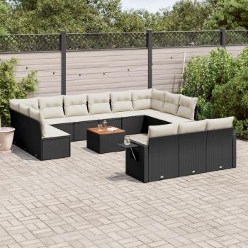 14-Piece Black Poly Rattan Patio Sofa Set with Cushions
